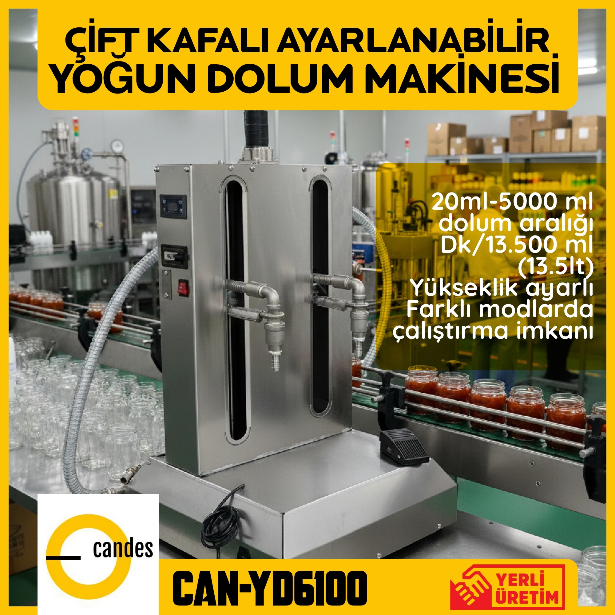  Candes CAN-YD6100 Kompresörsüz 2 Nozullu Yoğun Sıvı Dolum Makinesi
